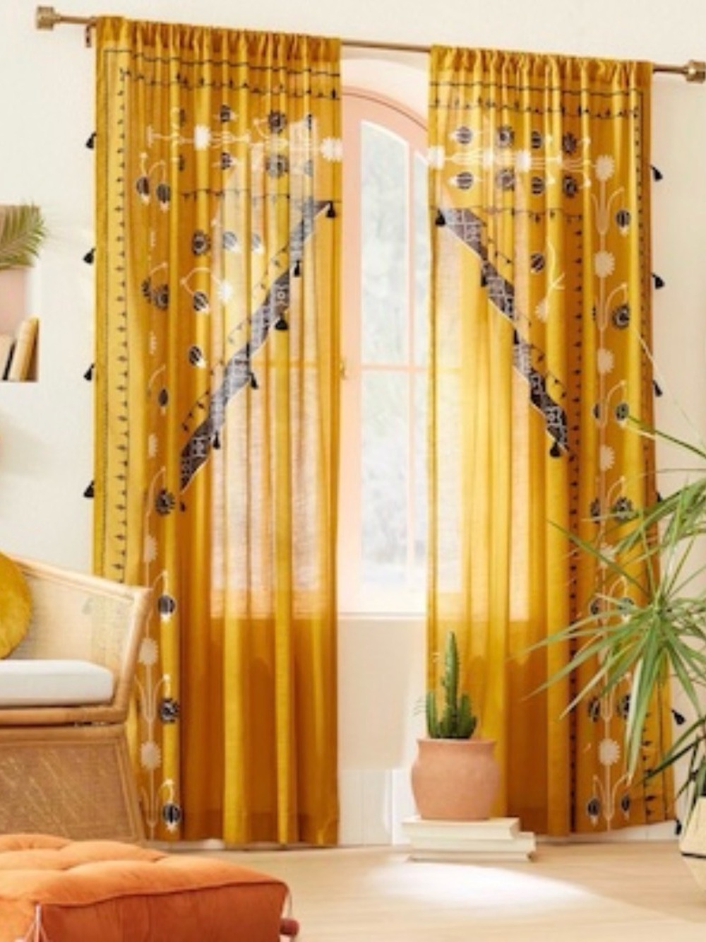 Opalhouse Mustard Yellow Patterned Window Curtains - Decorative Drapes
